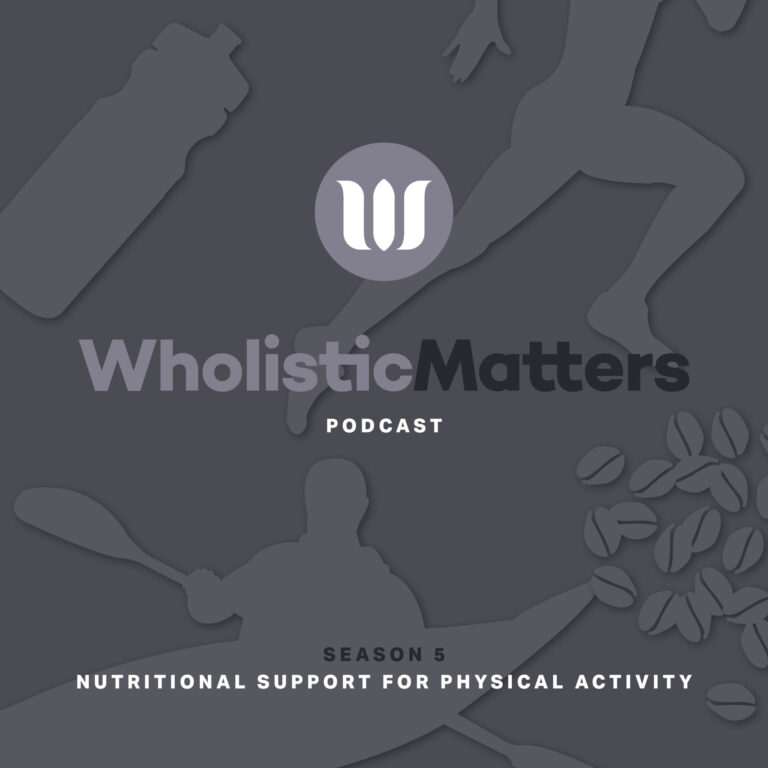 Logo and text with silhouettes of an athlete, coffee beans, and a water bottle on a grey background. Text reads: 