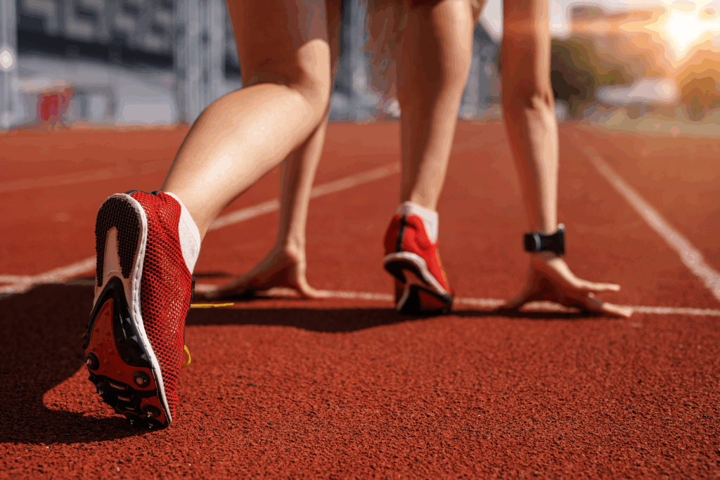 woman running on a track