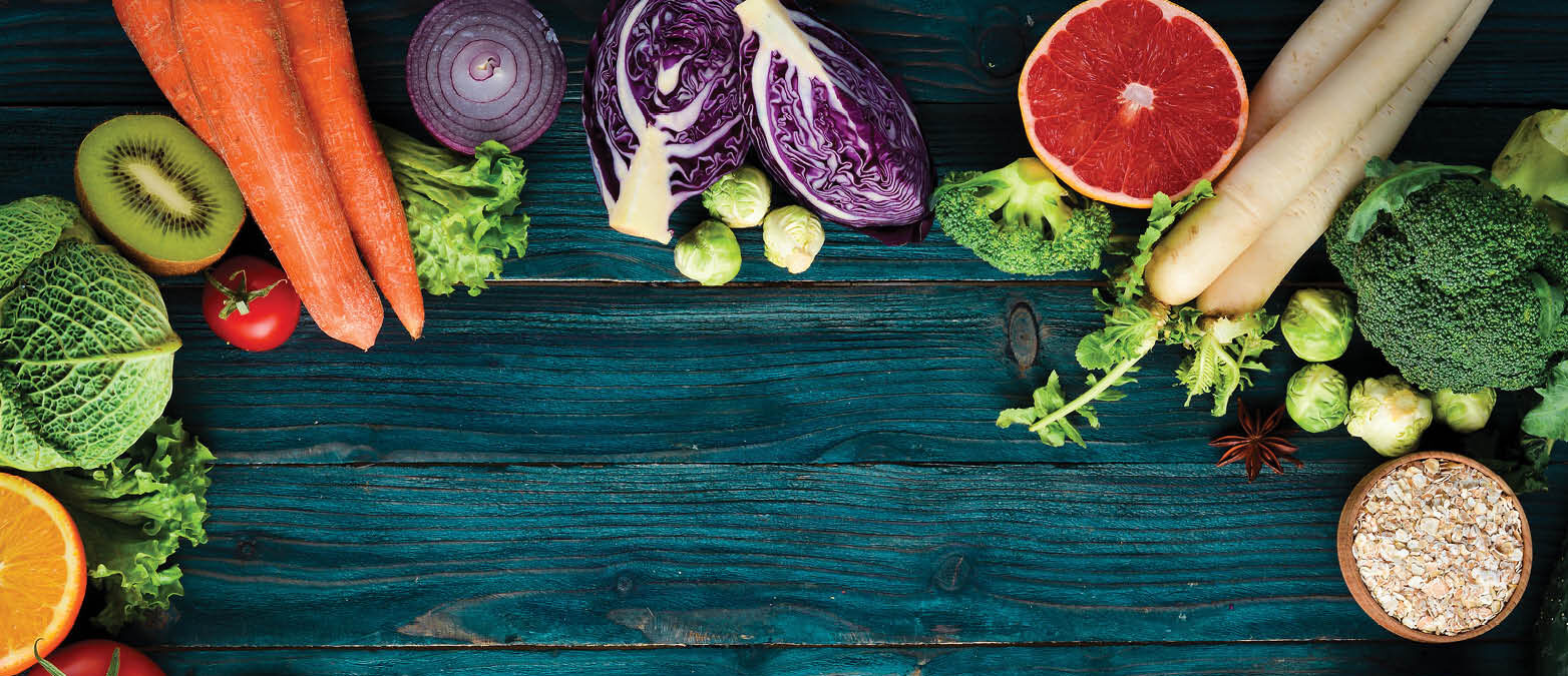 fruits and veggies on a table
